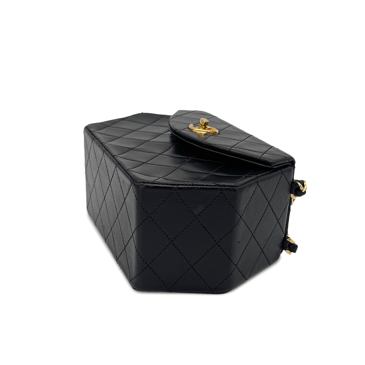 CHANEL VINTAGE  MATELASSE CHAIN SHOULDER BAG BLACK LAMB SKIN 90264799