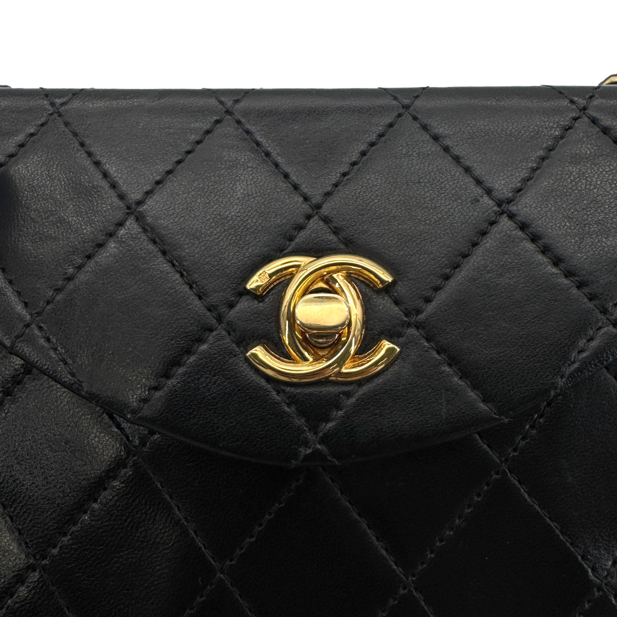 CHANEL VINTAGE  MATELASSE CHAIN SHOULDER BAG BLACK LAMB SKIN 90264799