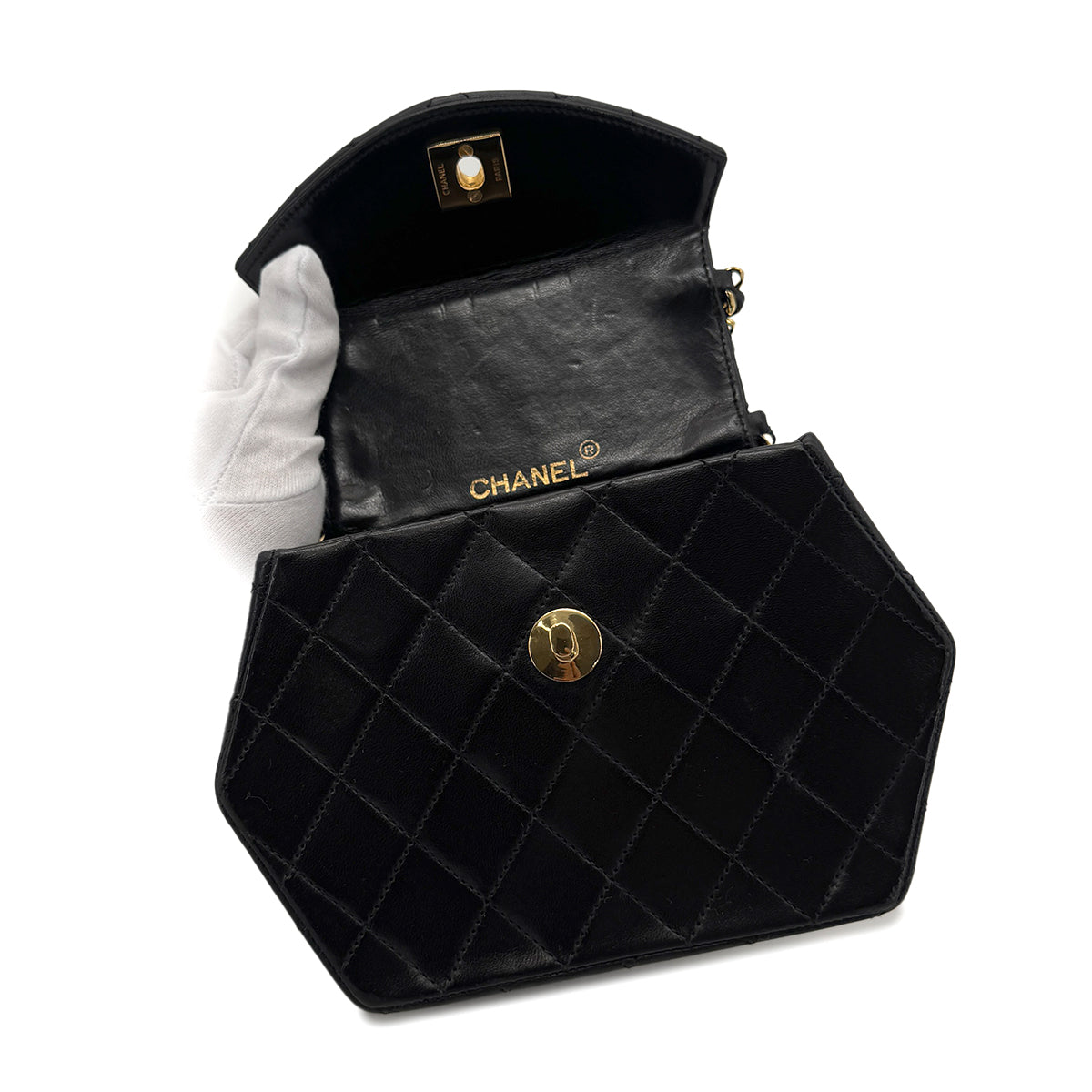 CHANEL VINTAGE  MATELASSE CHAIN SHOULDER BAG BLACK LAMB SKIN 90264799