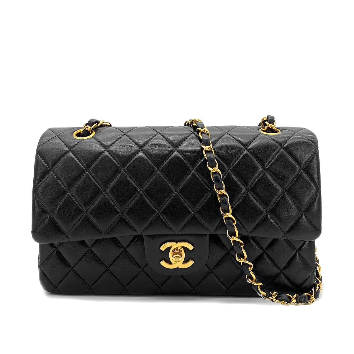 CHANEL VINTAGE CLASSIC FLAP MEDIUM CHAIN SHOULDER BAG BLACK LAMB SKIN 90264802