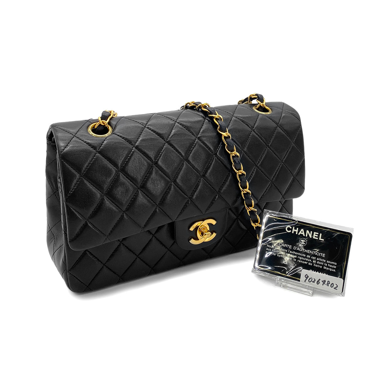 CHANEL VINTAGE CLASSIC FLAP MEDIUM CHAIN SHOULDER BAG BLACK LAMB SKIN 90264802