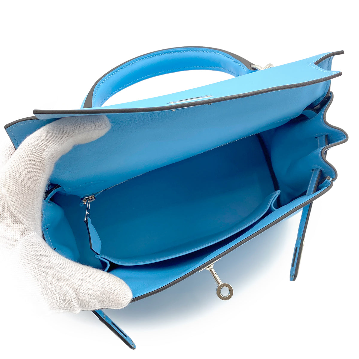 HERMES KELLY 25 RETOURNE CELESTE SWIFT HAND SHOULDER BAG W SHW 90264803