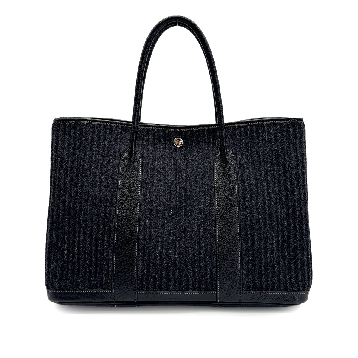 HERMES GARDEN PARTY PM BLACK GRAY FELT BUFFLE TOTE BAG □J 90264807