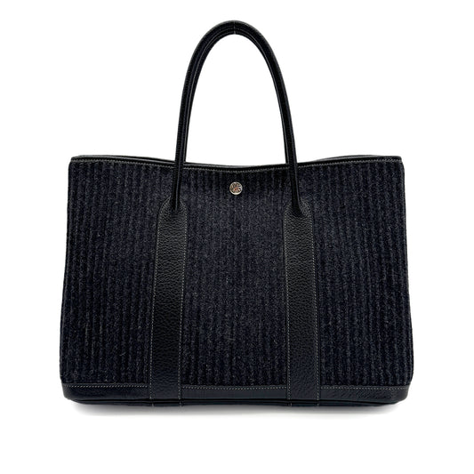 HERMES GARDEN PARTY PM BLACK GRAY FELT BUFFLE TOTE BAG □J 90264807