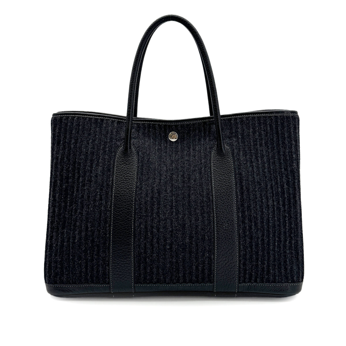 HERMES GARDEN PARTY PM BLACK GRAY FELT BUFFLE TOTE BAG □J 90264807