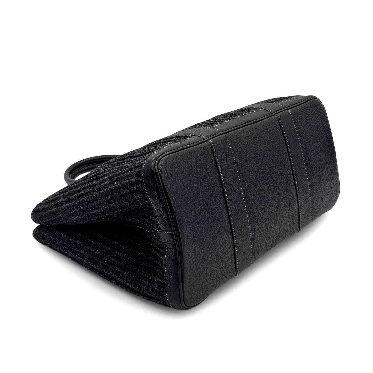 HERMES GARDEN PARTY PM BLACK GRAY FELT BUFFLE TOTE BAG □J 90264807