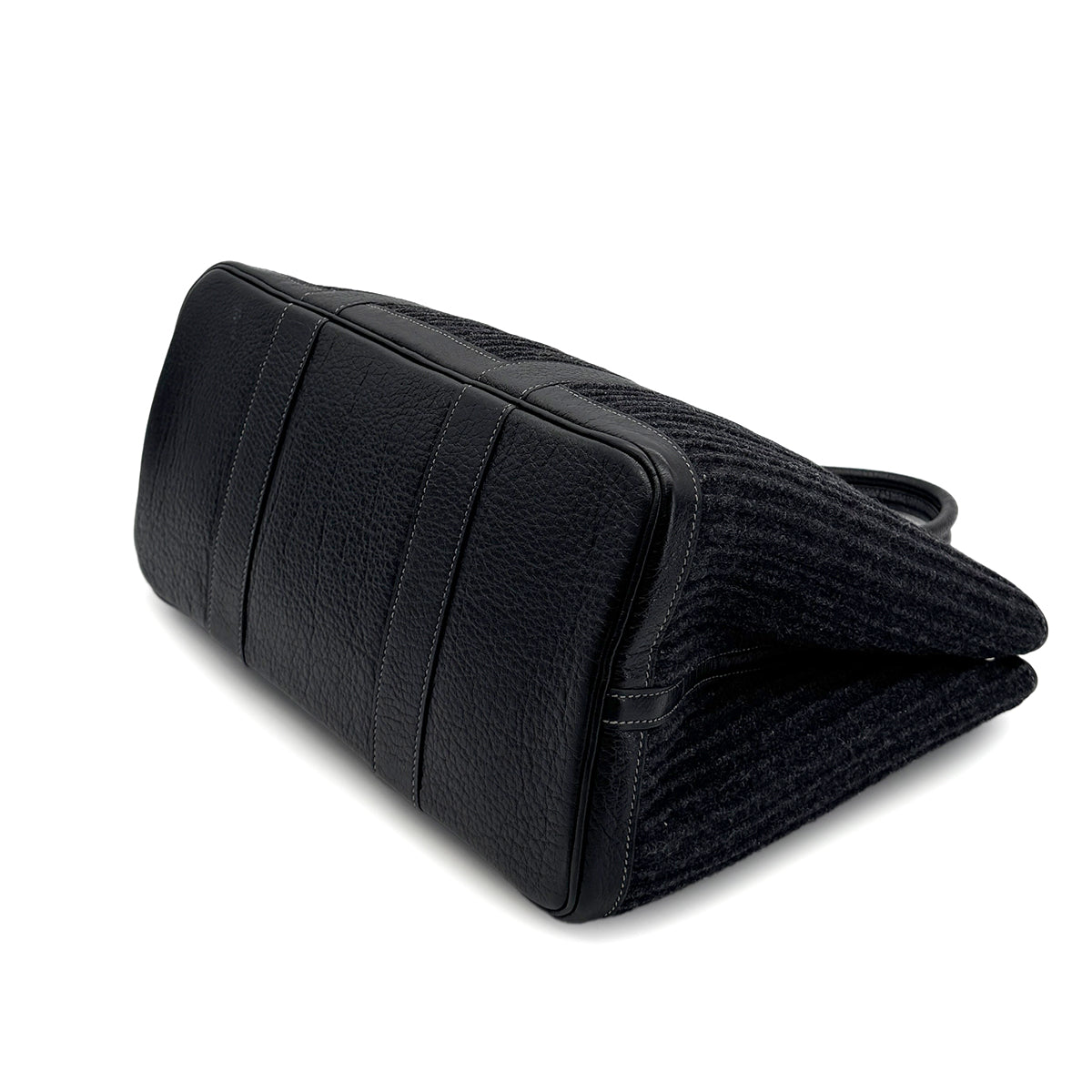 HERMES GARDEN PARTY PM BLACK GRAY FELT BUFFLE TOTE BAG □J 90264807