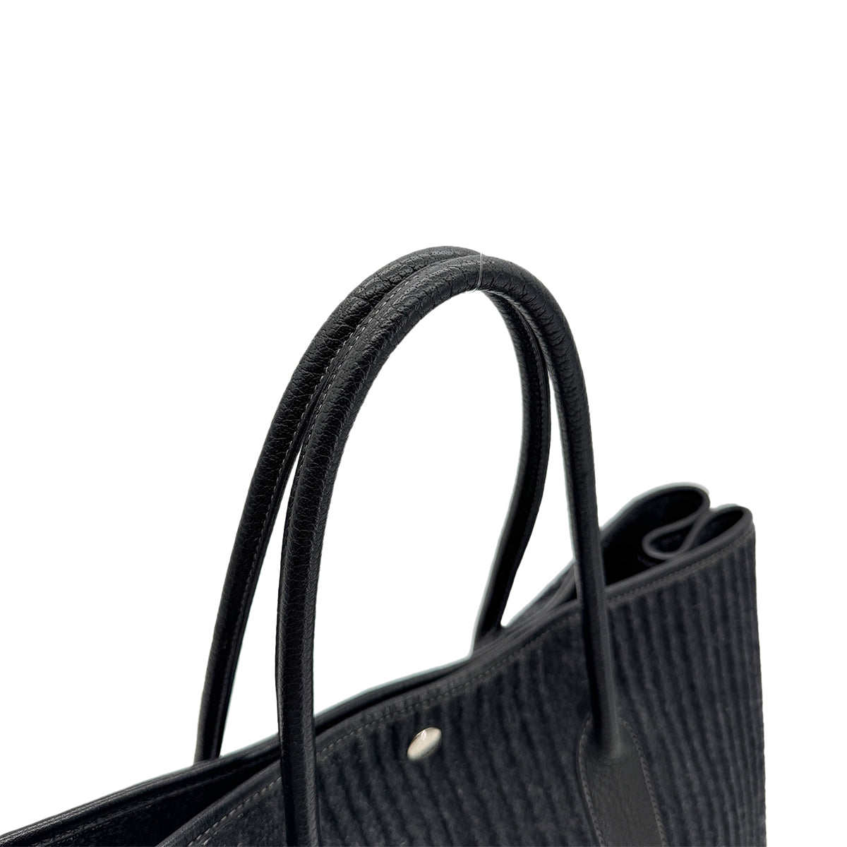 HERMES GARDEN PARTY PM BLACK GRAY FELT BUFFLE TOTE BAG □J 90264807