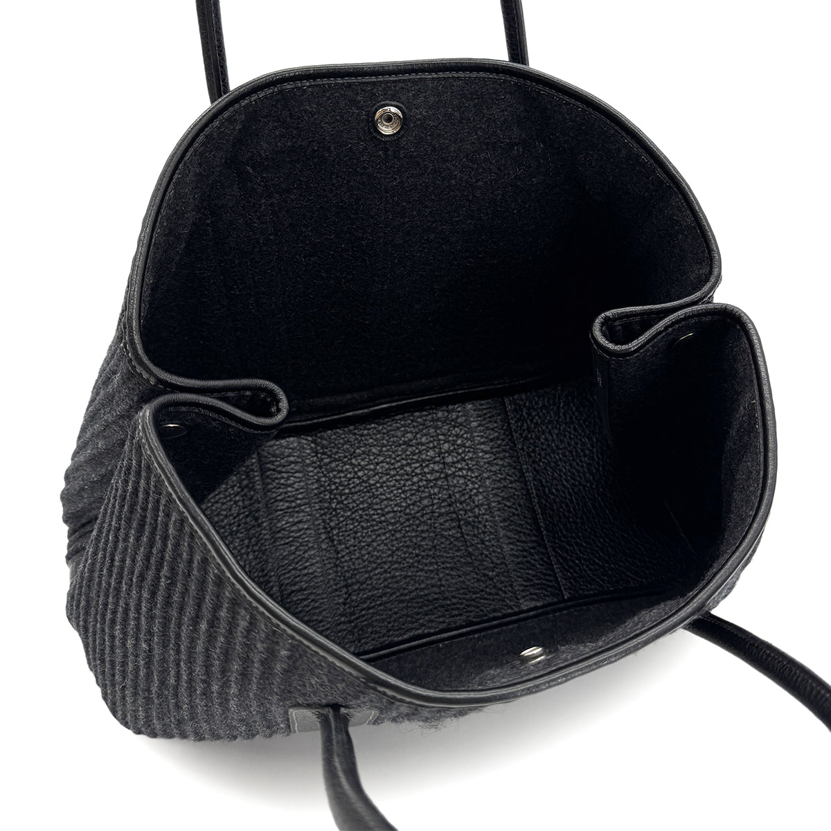 HERMES GARDEN PARTY PM BLACK GRAY FELT BUFFLE TOTE BAG □J 90264807