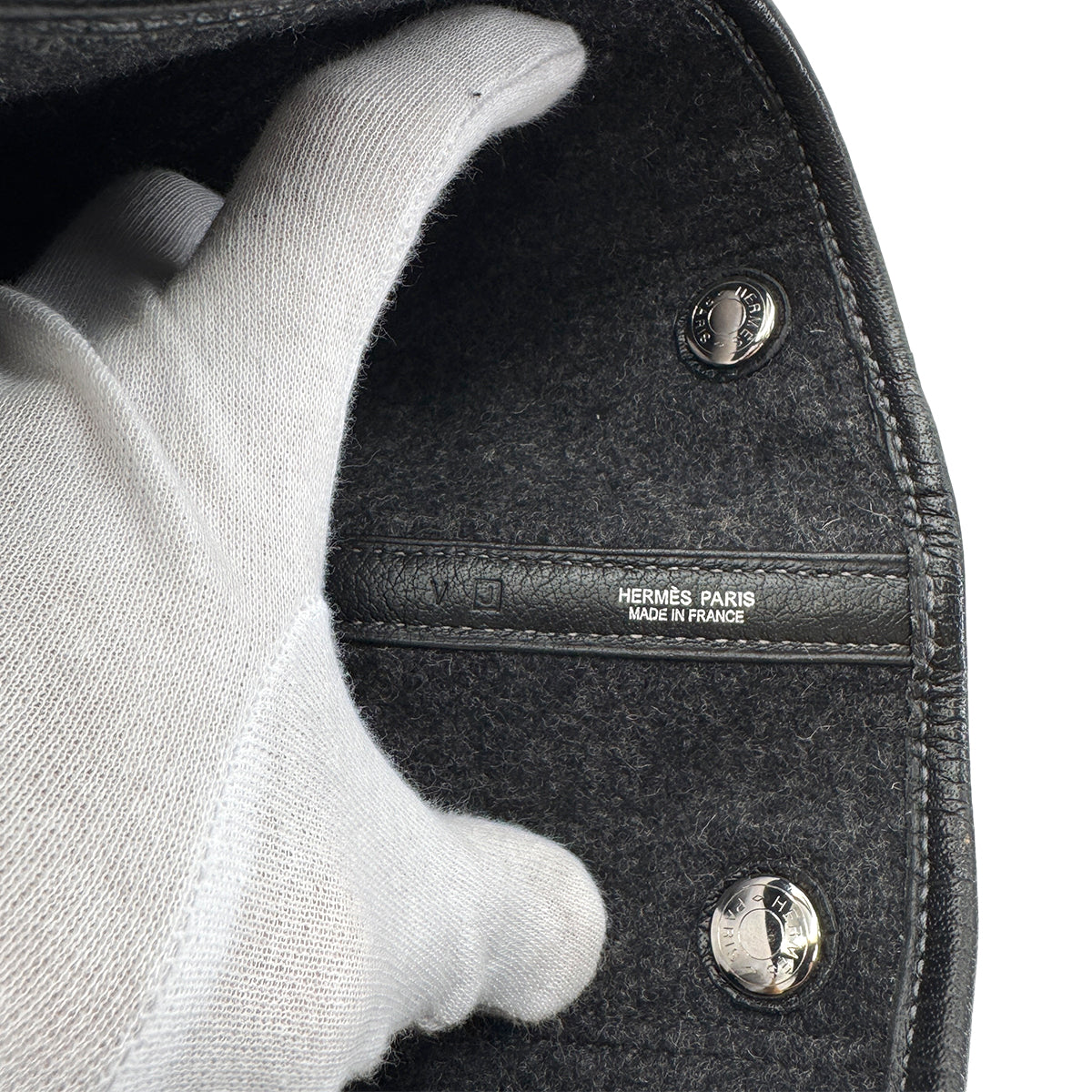 HERMES GARDEN PARTY PM BLACK GRAY FELT BUFFLE TOTE BAG □J 90264807