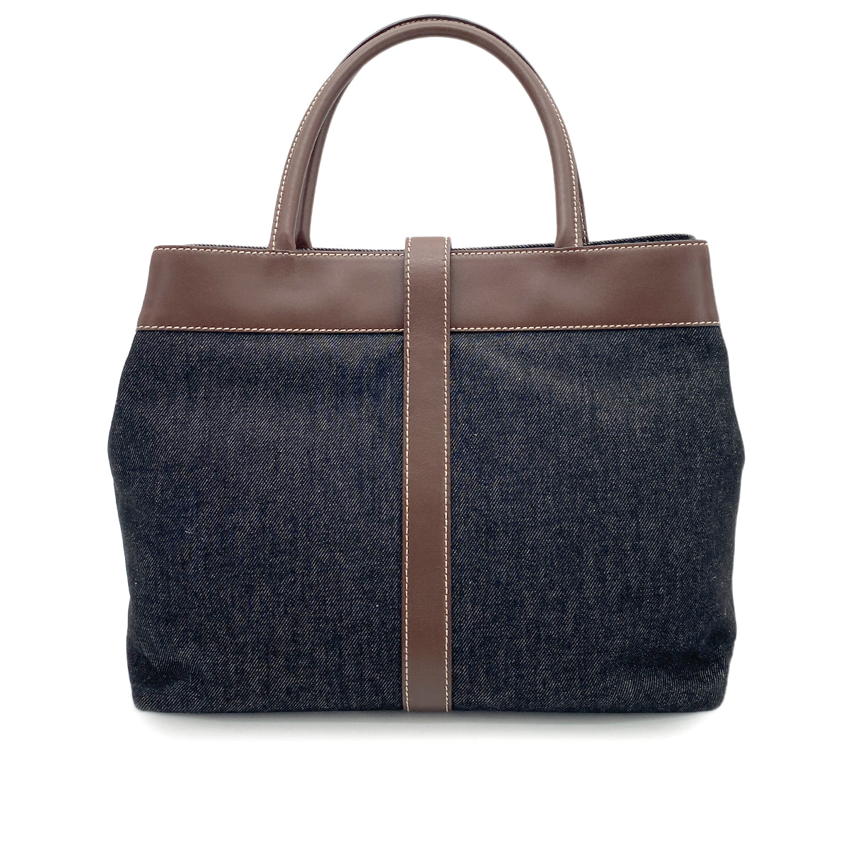 CHANEL VINTAGE TOTE BAG NAVY BROWN DENIM LEATHER 90265299