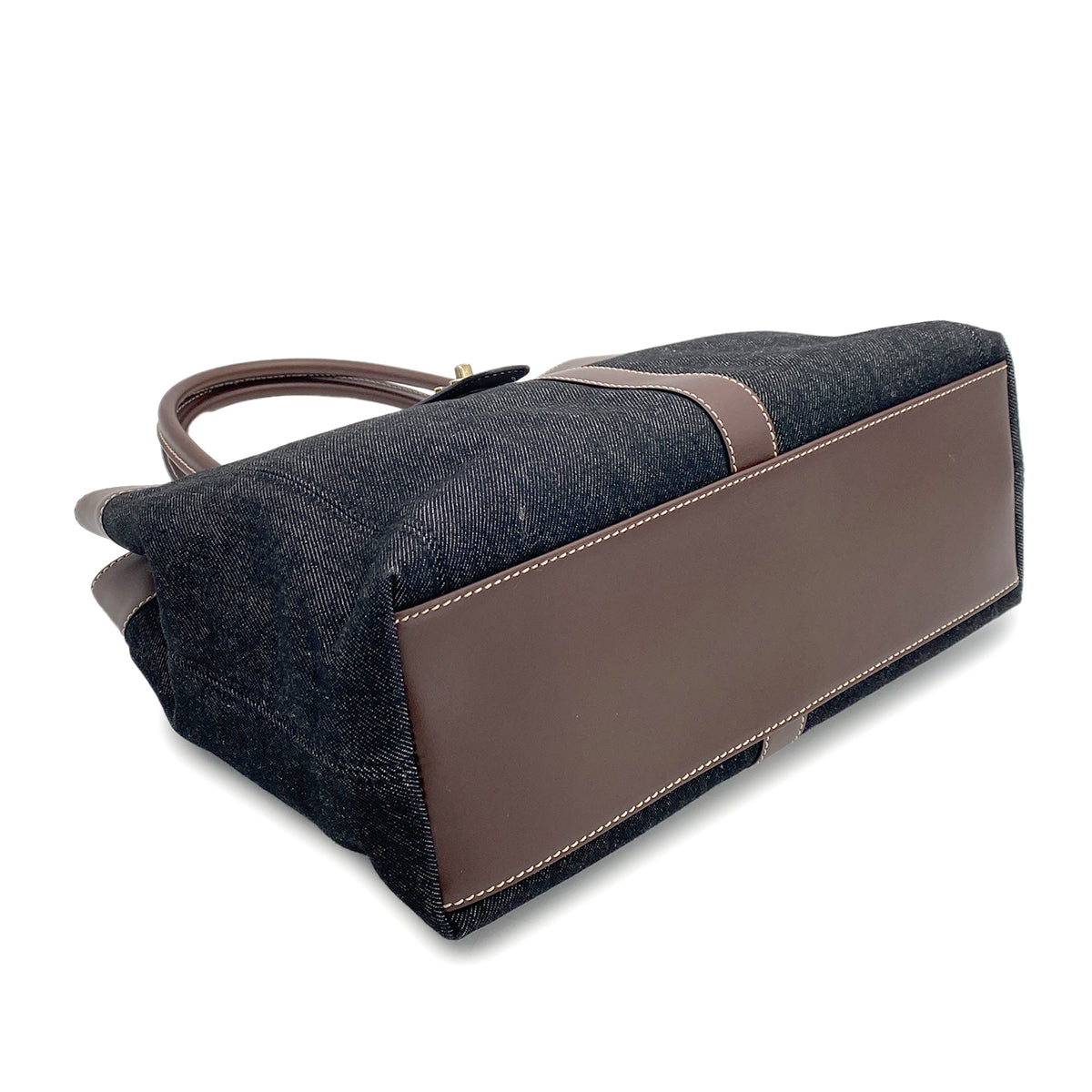 CHANEL VINTAGE TOTE BAG NAVY BROWN DENIM LEATHER 90265299