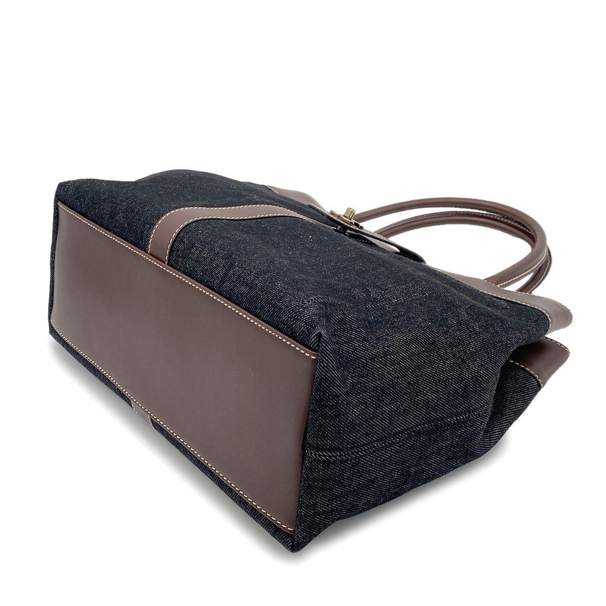 CHANEL VINTAGE TOTE BAG NAVY BROWN DENIM LEATHER 90265299