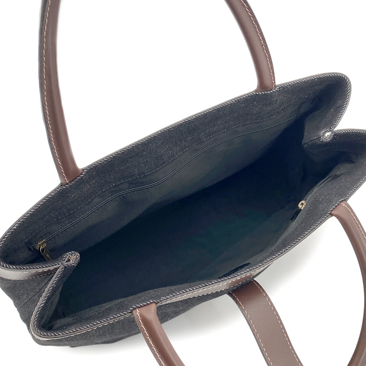 CHANEL VINTAGE TOTE BAG NAVY BROWN DENIM LEATHER 90265299