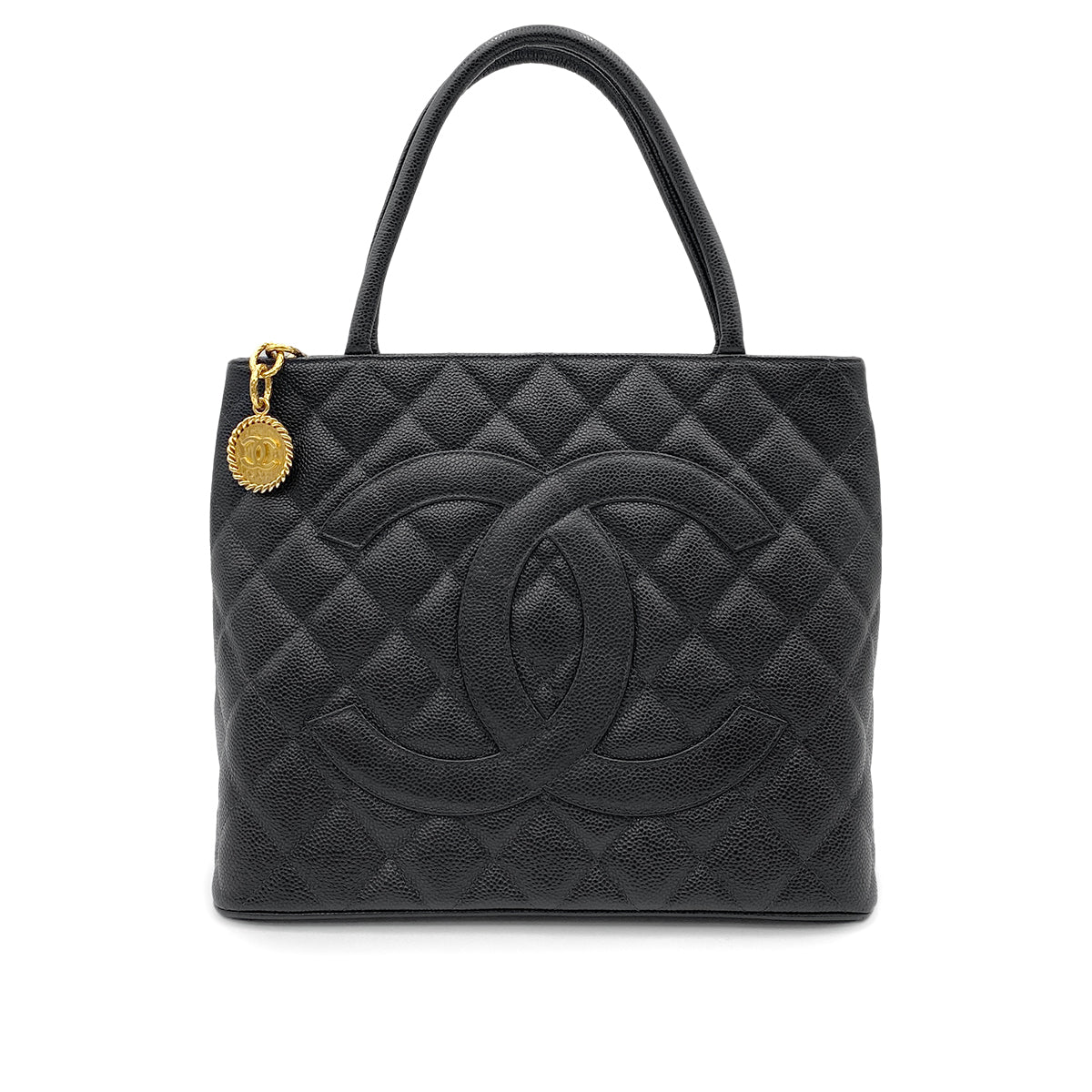 CHANEL VINTAGE MEDALLION TOTE BAG BLACK CAVIAR SKIN 90265302