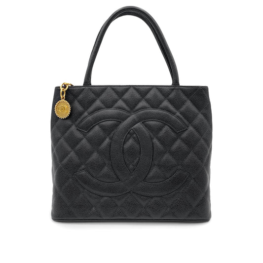 CHANEL VINTAGE MEDALLION TOTE BAG BLACK CAVIAR SKIN 90265302