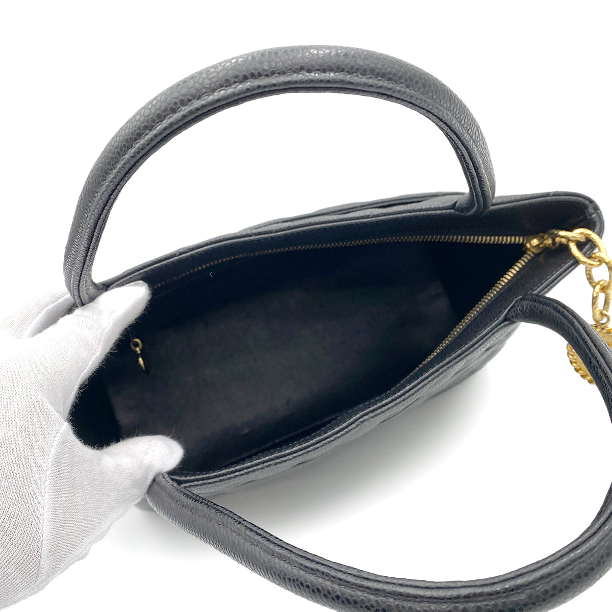 CHANEL VINTAGE MEDALLION TOTE BAG BLACK CAVIAR SKIN 90265302