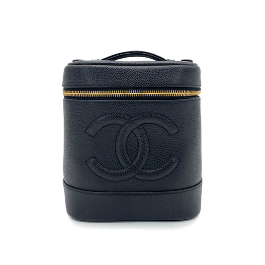 CHANEL VINTAGE VANITY HAND BAG BLACK CAVIAR SKIN 90265305