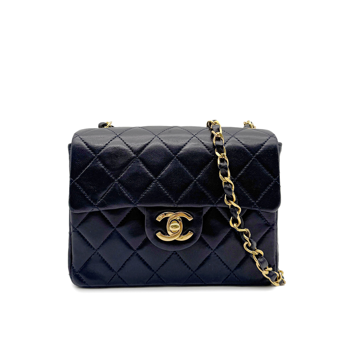 CHANEL VINTAGE MINI SQUARE 17 CHAIN SHOULDER BAG NAVY LAMB SKIN 90265307