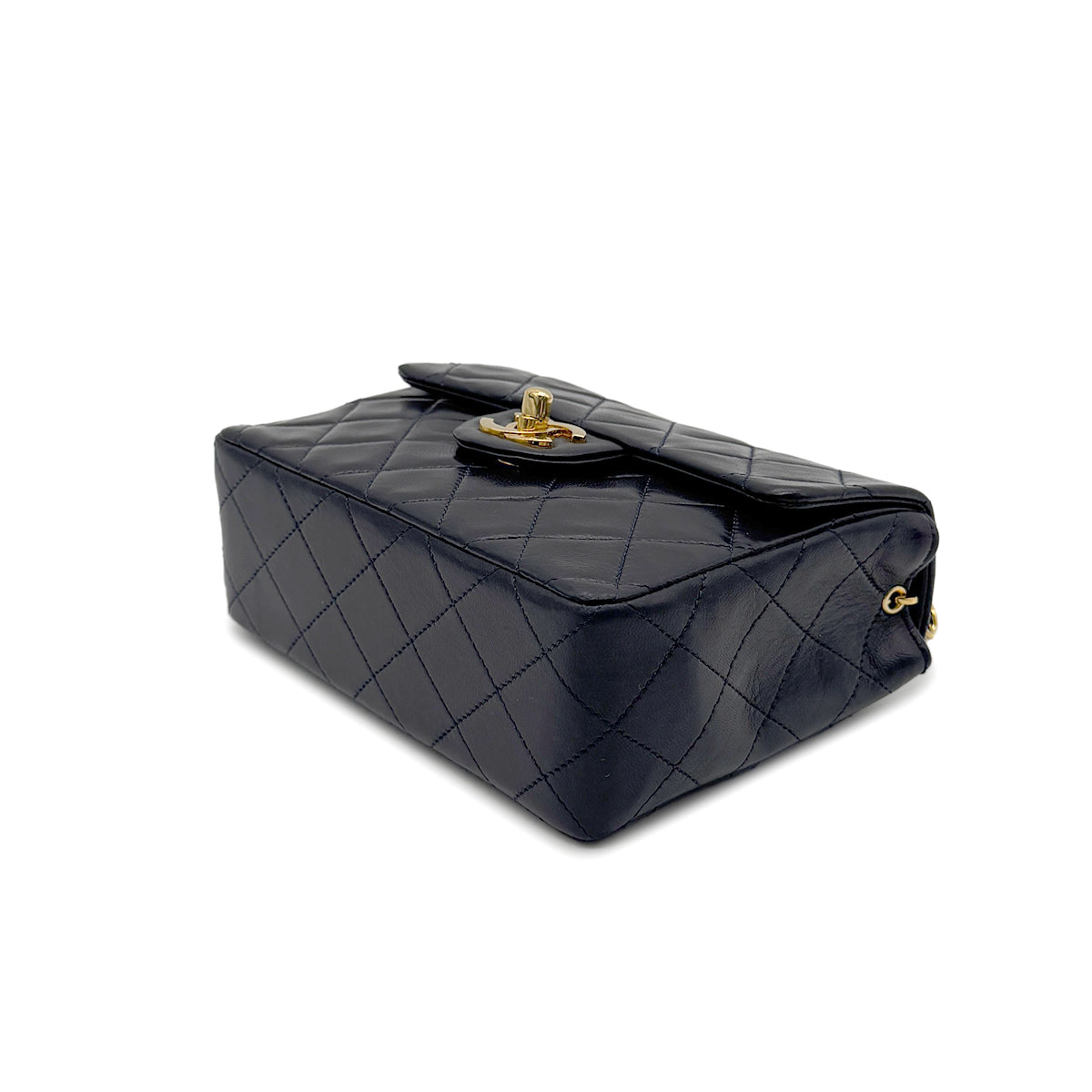 CHANEL VINTAGE MINI SQUARE 17 CHAIN SHOULDER BAG NAVY LAMB SKIN 90265307