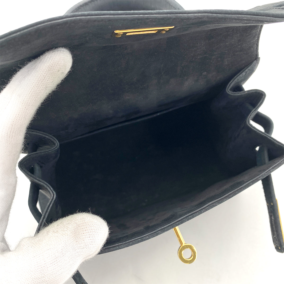 HERMES MINI KELLY 20 BLACK DEBRIS SATIN PLEATS HAND SHOULDER BAG 〇U GHW 90265308
