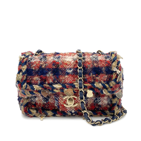 CHANEL MATELASSE MINI CHAIN SHOULDER BAG ICON CHARM MULTI COLOR TWEED 90265311