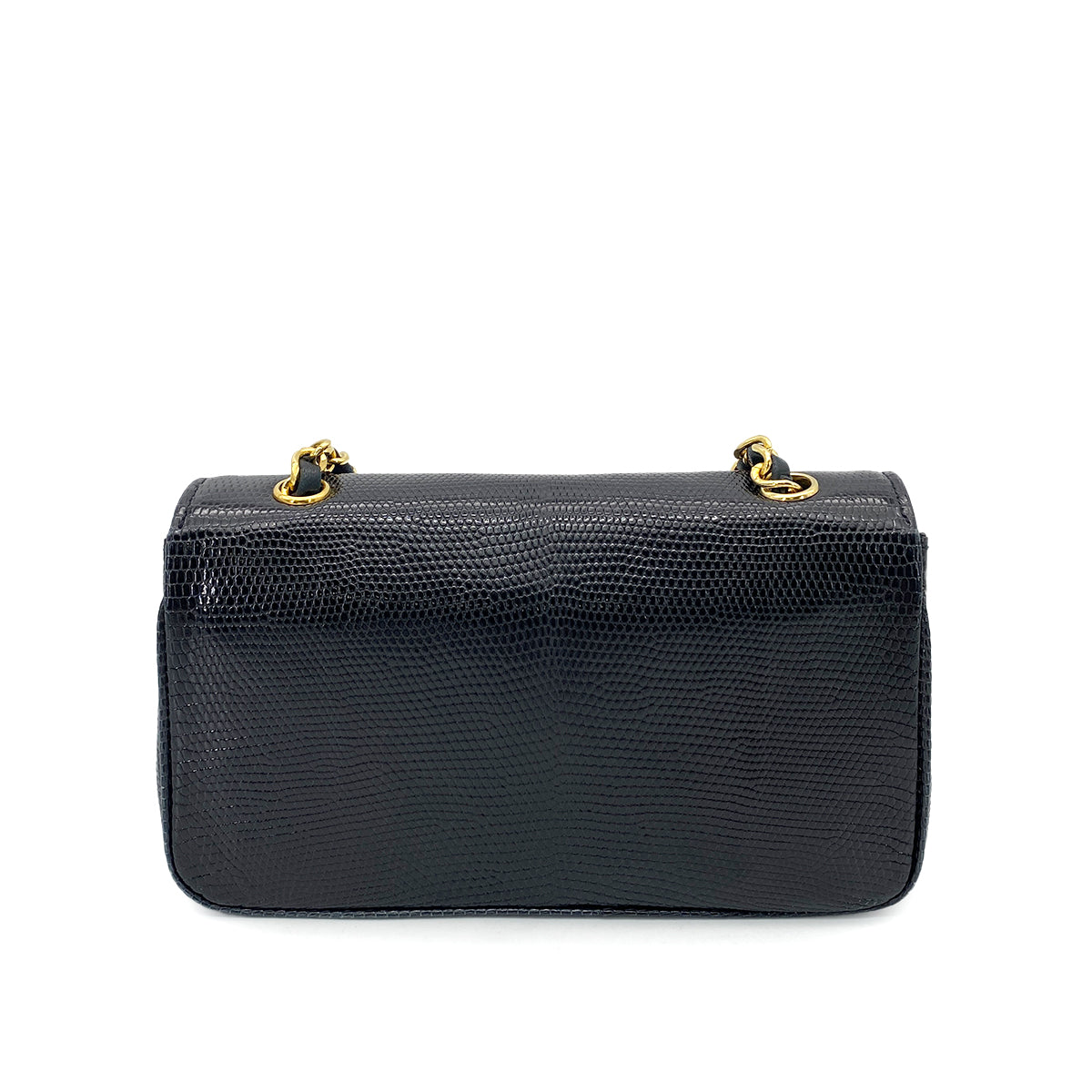 CHANEL VINTAGE CHAIN SHOULDER BAG BLACK LIZARD 90265313