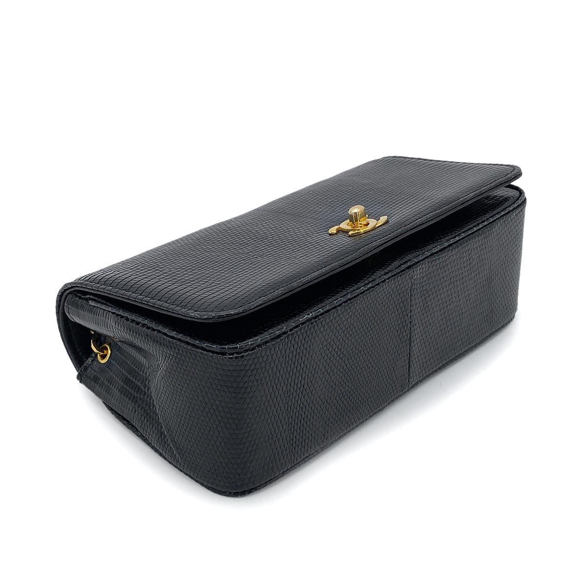 CHANEL VINTAGE CHAIN SHOULDER BAG BLACK LIZARD 90265313