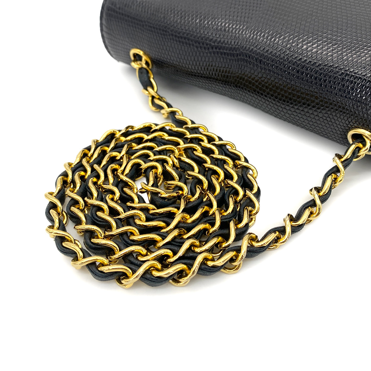 CHANEL VINTAGE CHAIN SHOULDER BAG BLACK LIZARD 90265313