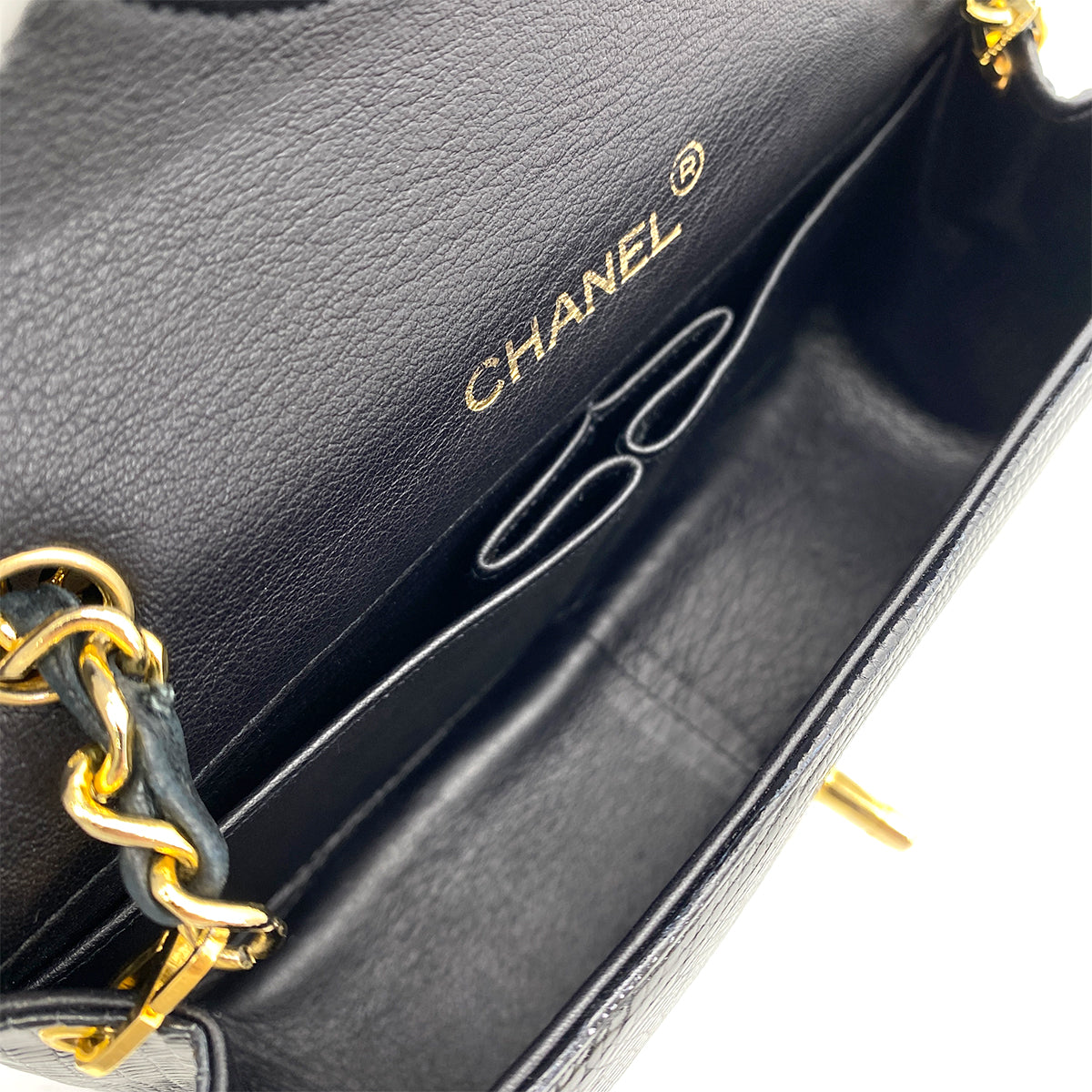 CHANEL VINTAGE CHAIN SHOULDER BAG BLACK LIZARD 90265313