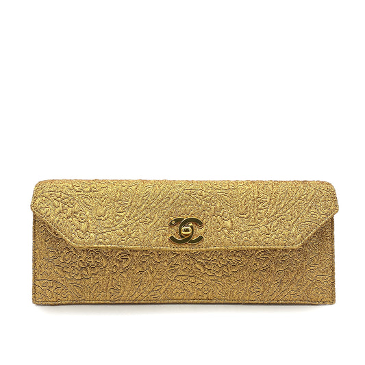 CHANEL VINTAGE CLUTCH BAG GOLD NISHIJIN TEXTILE 90265314