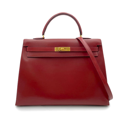 HERMES KELLY 35 SELLIER ROUGE H BOXCALF HAND SHOULDER BAG 〇Z GHW 90265315