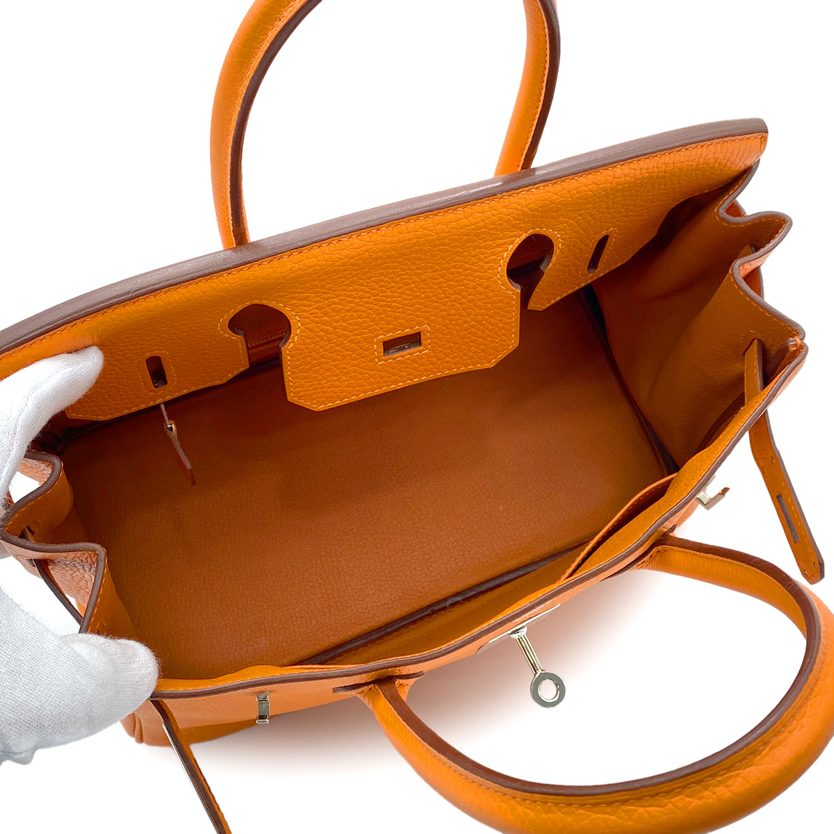 HERMES BIRKIN 30 ORANGE TAURILLON CLEMENCE HAND BAG □Q SHW 90265316