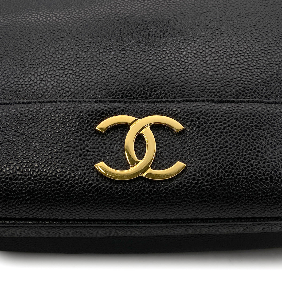 CHANEL VINTAGE TRIPLE COCO CHAIN TOTE BAG BLACK CAVIAR SKIN 90265317