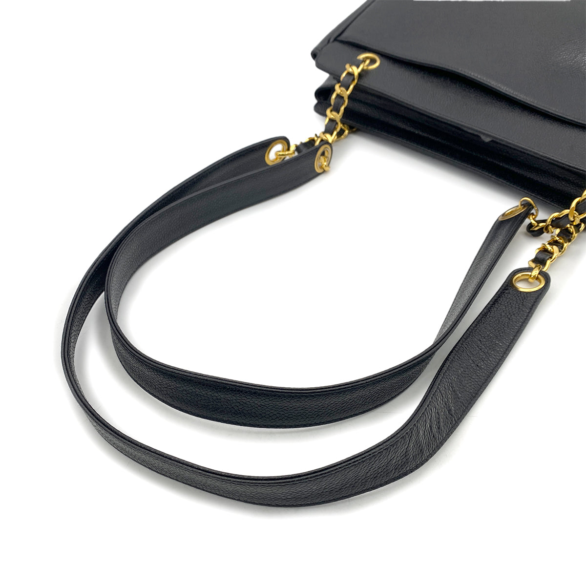 CHANEL VINTAGE TRIPLE COCO CHAIN TOTE BAG BLACK CAVIAR SKIN 90265317