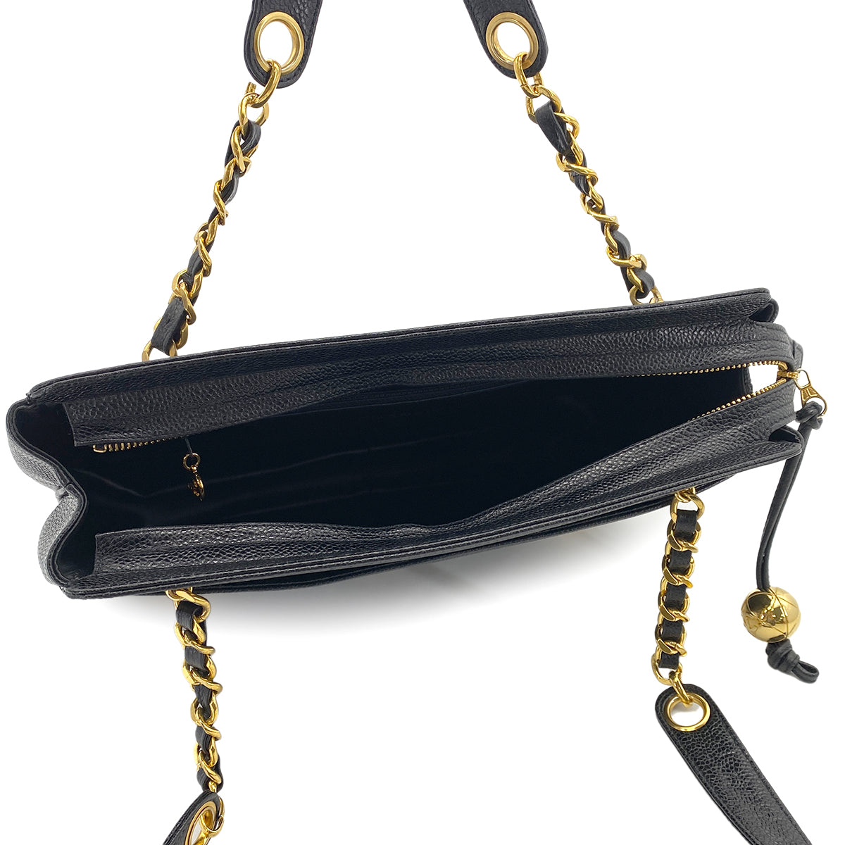 CHANEL VINTAGE TRIPLE COCO CHAIN TOTE BAG BLACK CAVIAR SKIN 90265317