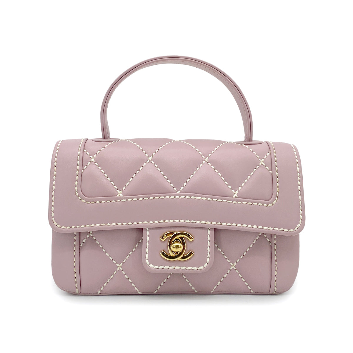 CHANEL VINTAGE WILD STITCH HAND BAG PURPLE LAMB SKIN 90265322