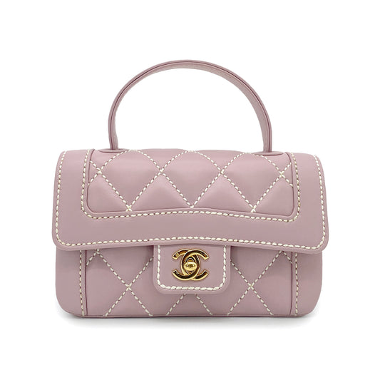 CHANEL VINTAGE WILD STITCH HAND BAG PURPLE LAMB SKIN 90265322