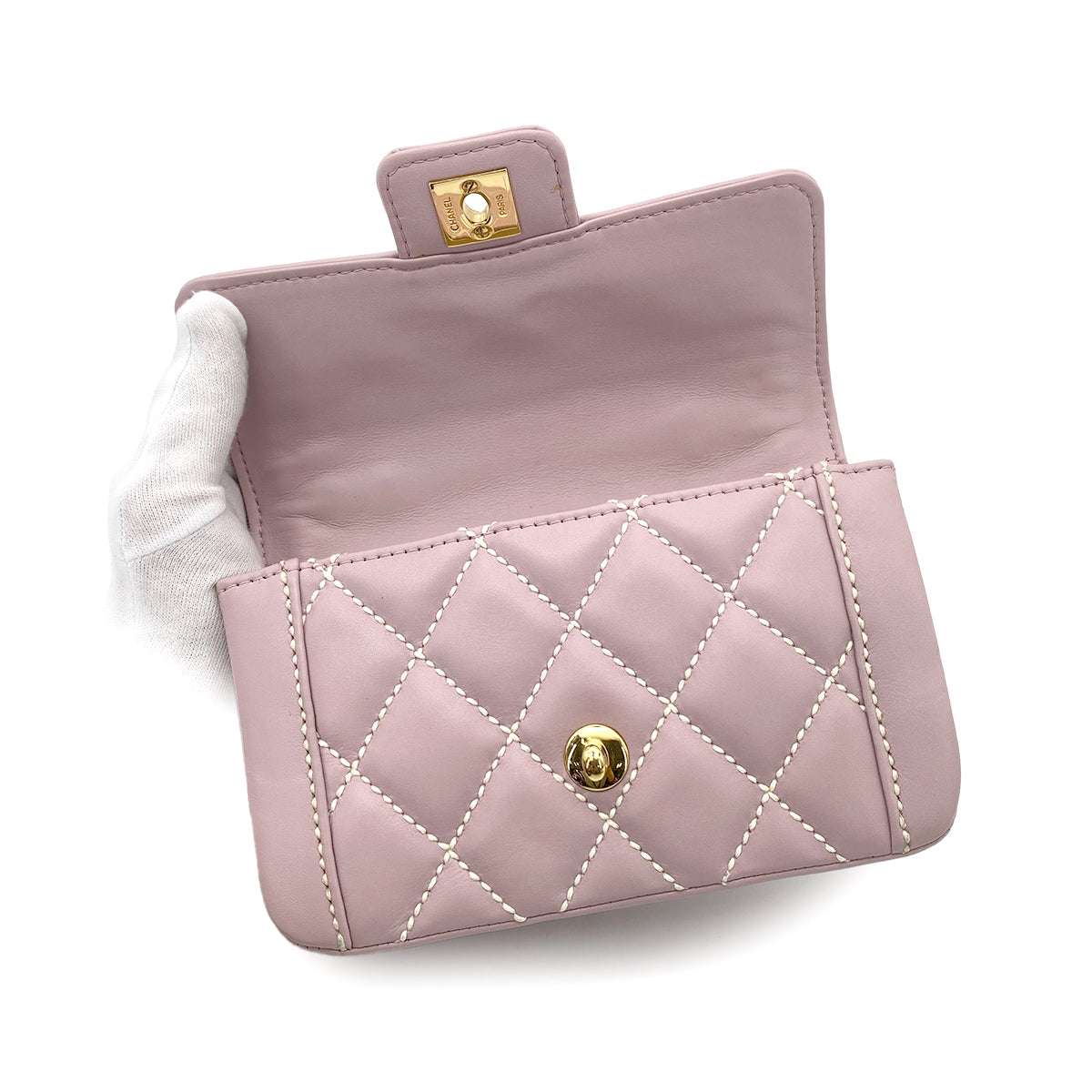 CHANEL VINTAGE WILD STITCH HAND BAG PURPLE LAMB SKIN 90265322