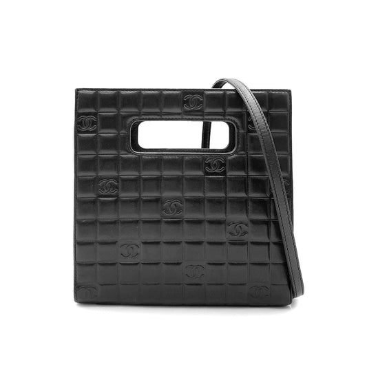 CHANEL VINTAGE CHOCOLATE BAR HAND SHOULDER BAG BLACK LAMB SKIN 90265325