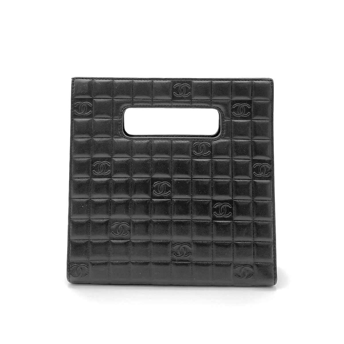 CHANEL VINTAGE CHOCOLATE BAR HAND SHOULDER BAG BLACK LAMB SKIN 90265325