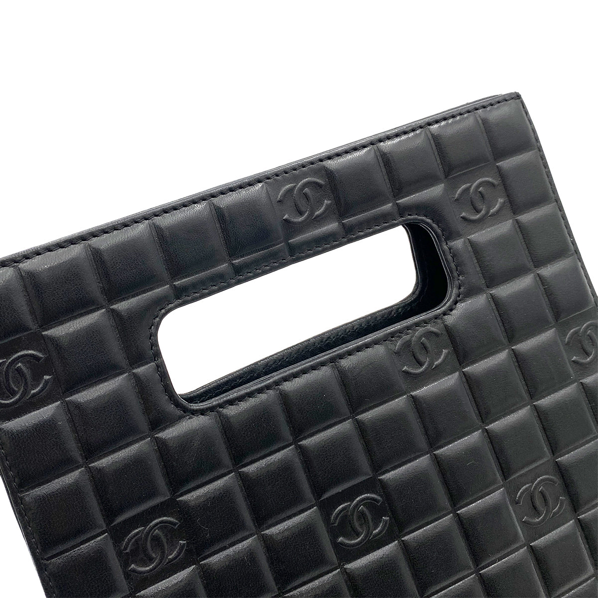 CHANEL VINTAGE CHOCOLATE BAR HAND SHOULDER BAG BLACK LAMB SKIN 90265325