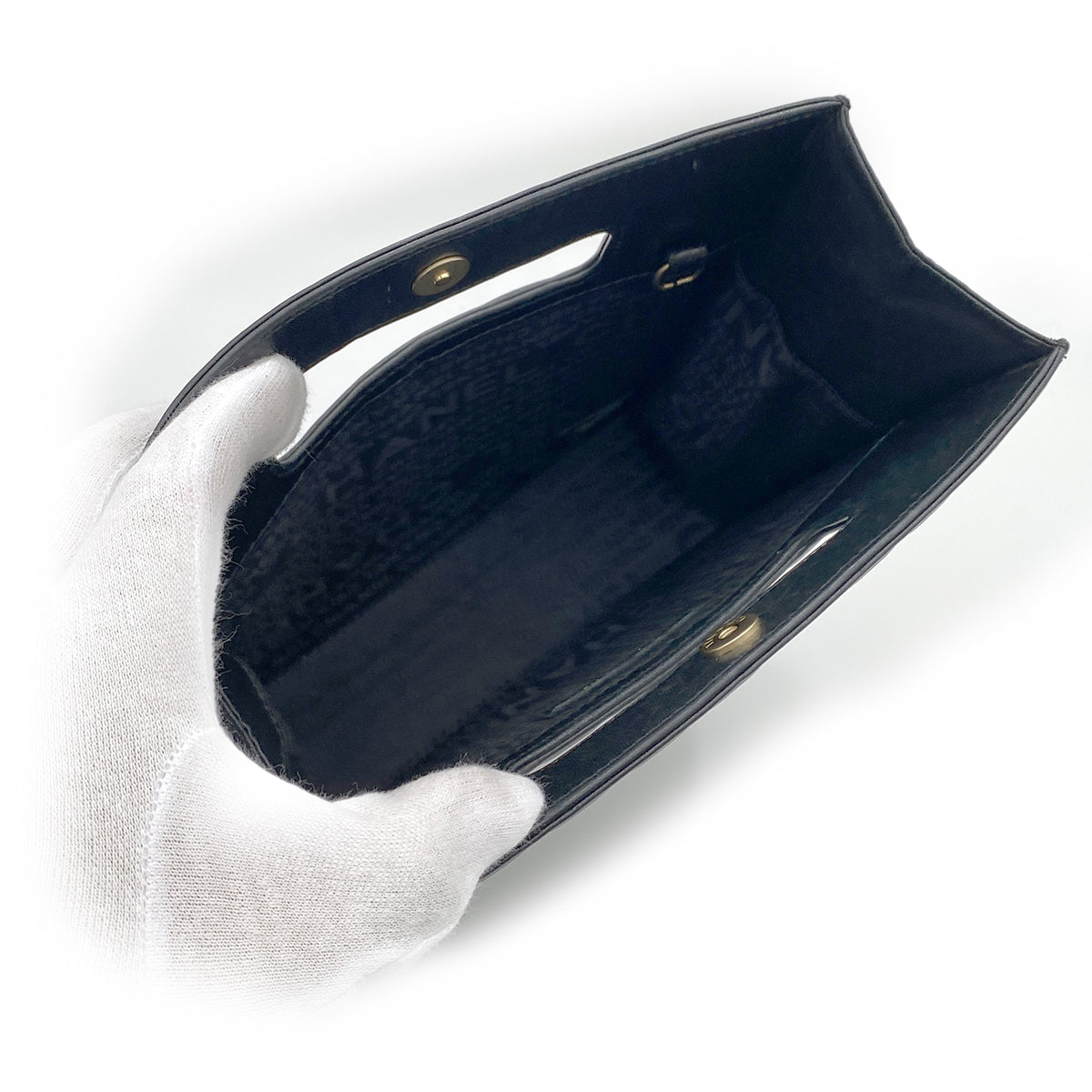 CHANEL VINTAGE CHOCOLATE BAR HAND SHOULDER BAG BLACK LAMB SKIN 90265325