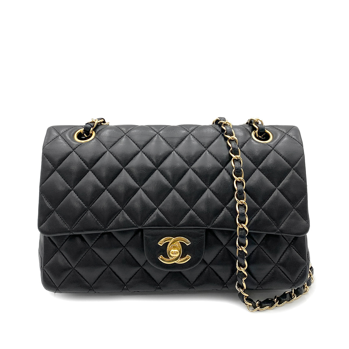 CHANEL VINTAGE CLASSIC FLAP MEDIUM CHAIN SHOULDER BAG BLACK LAMB SKIN 90265327
