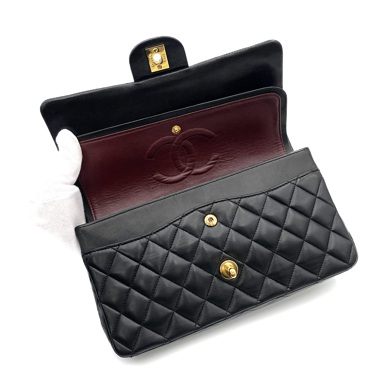 CHANEL VINTAGE CLASSIC FLAP MEDIUM CHAIN SHOULDER BAG BLACK LAMB SKIN 90265327