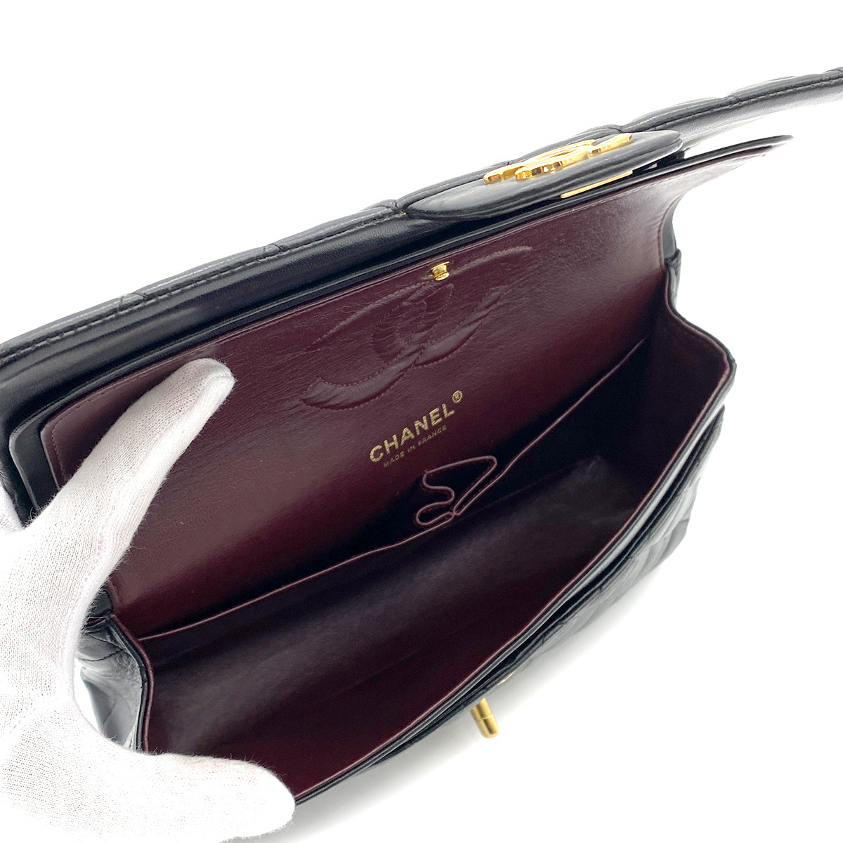 CHANEL VINTAGE CLASSIC FLAP MEDIUM CHAIN SHOULDER BAG BLACK LAMB SKIN 90265327