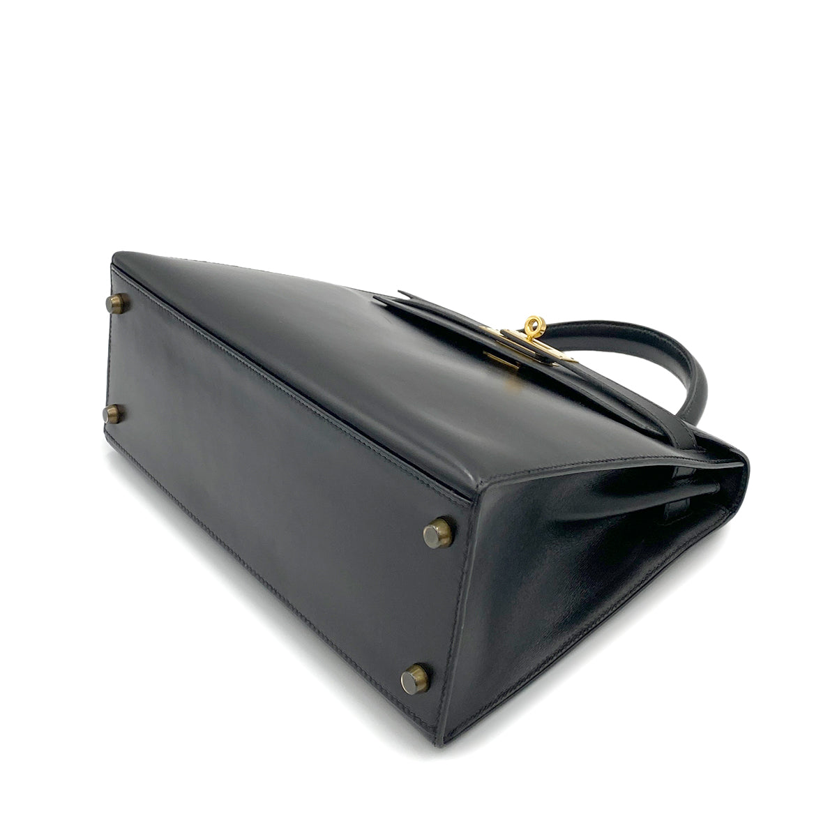HERMES KELLY 28 SELLIER BLACK BOXCALF HAND SHOULDER BAG 〇U 90265329