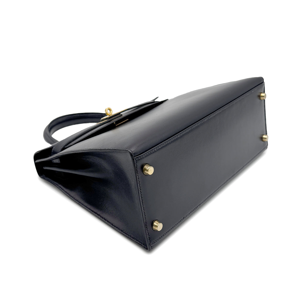 HERMES KELLY 28 SELLIER BLUE INDIGO BOX CALF HAND BAG □B GHW 90265331