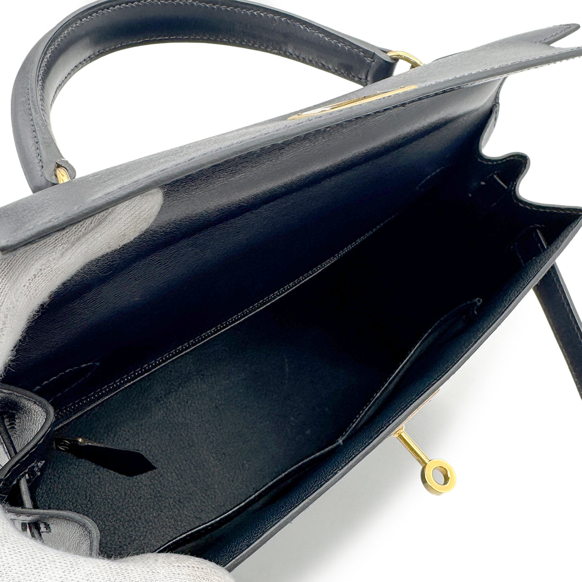 HERMES KELLY 28 SELLIER BLUE INDIGO BOX CALF HAND BAG □B GHW 90265331