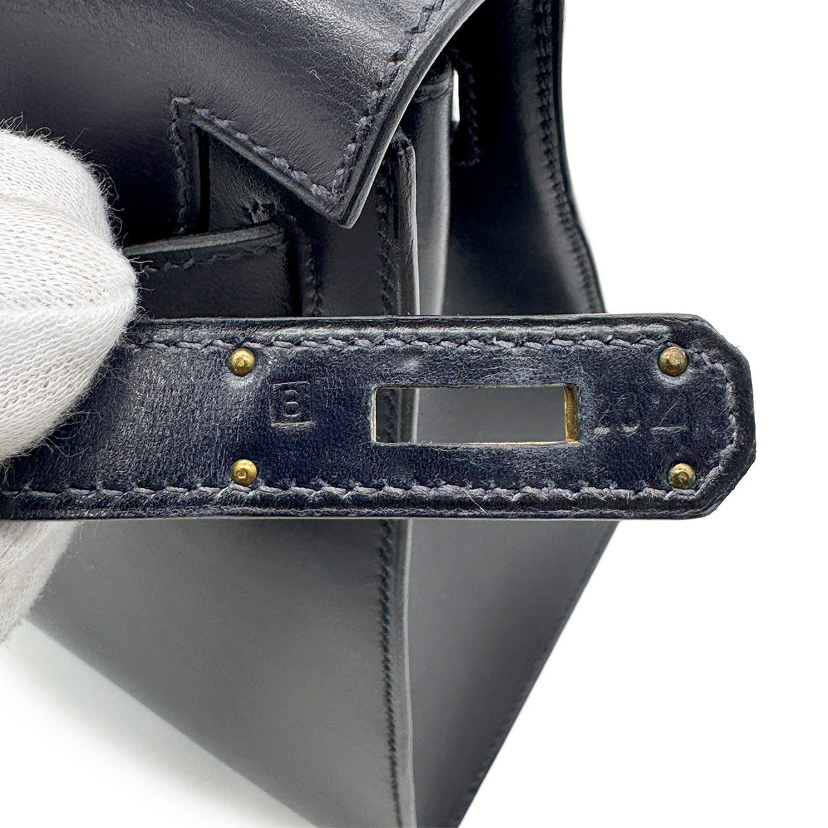 HERMES KELLY 28 SELLIER BLUE INDIGO BOX CALF HAND BAG □B GHW 90265331